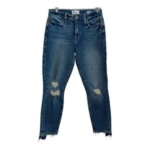 FRAME Le High Skinny Crop Jeans Size 27 Distressed raw destroyed hem